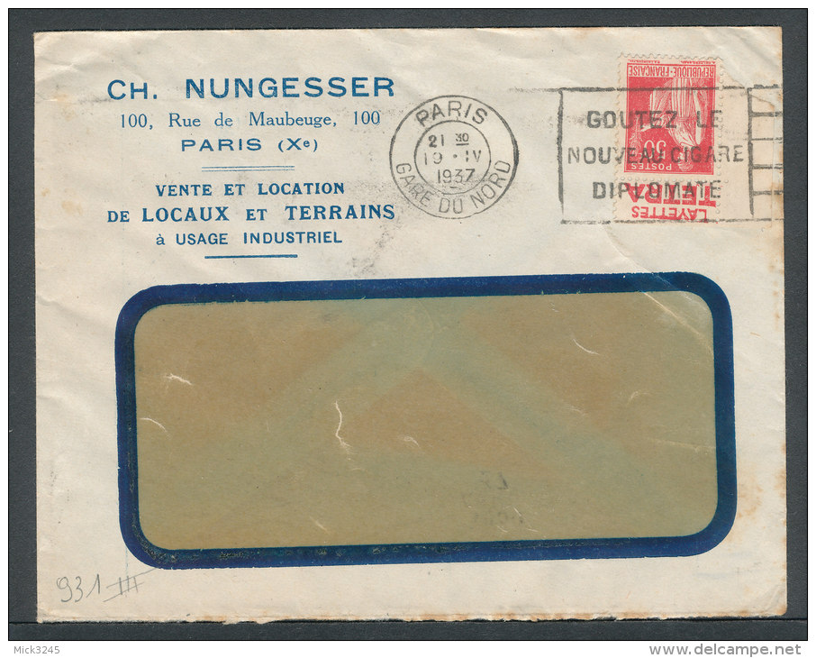 Paix 50c Rouge Type III Avec Pub Tétra Sur Lettre De Paris - Lettres & Documents