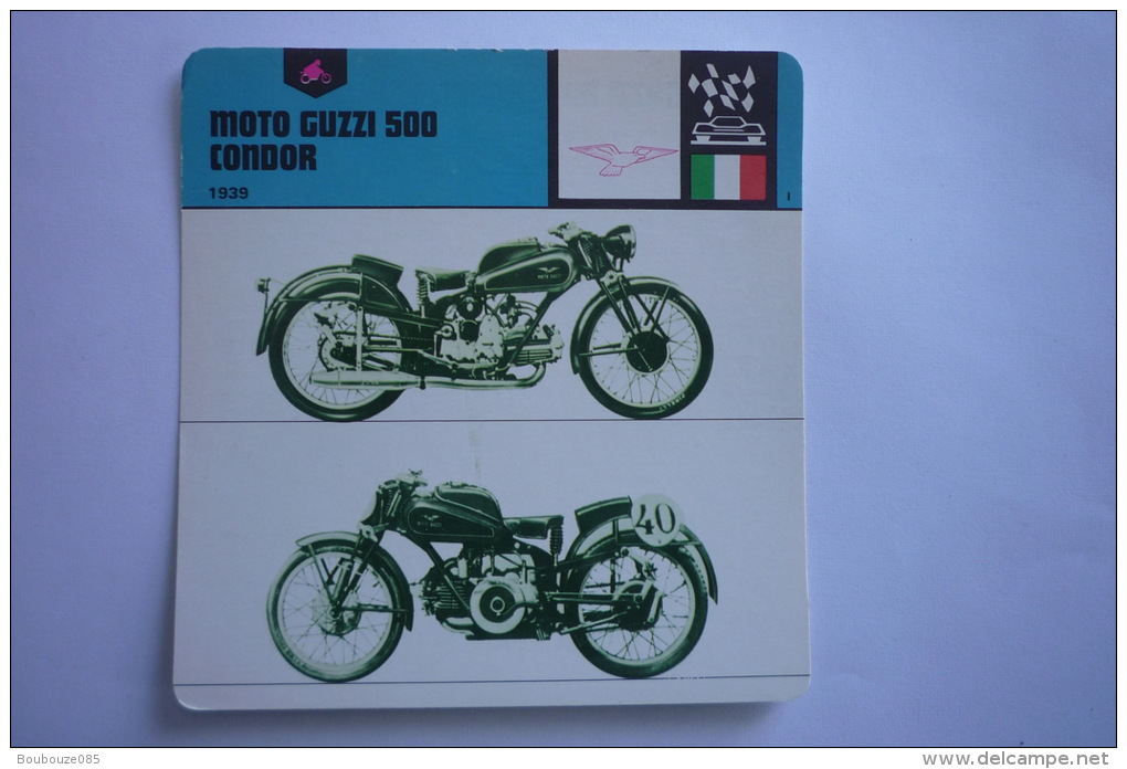 Transports - Sports Moto - Carte Fiche Moto - Moto Guzzi 500 Condor - 1939 ( Description Au Dos De La Carte ) - Moto Sport