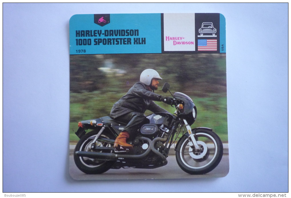 Transports - Sports Moto - Carte Fiche Moto - Harley-davidson 1000 Sportster Xlh - 1978 ( Description Au Dos - Moto Sport