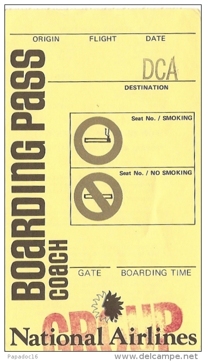 Boarding Pass - National Airlines  - Destination : DCA [= Ronald Reagan Washington National Airport] 1976 - Wereld