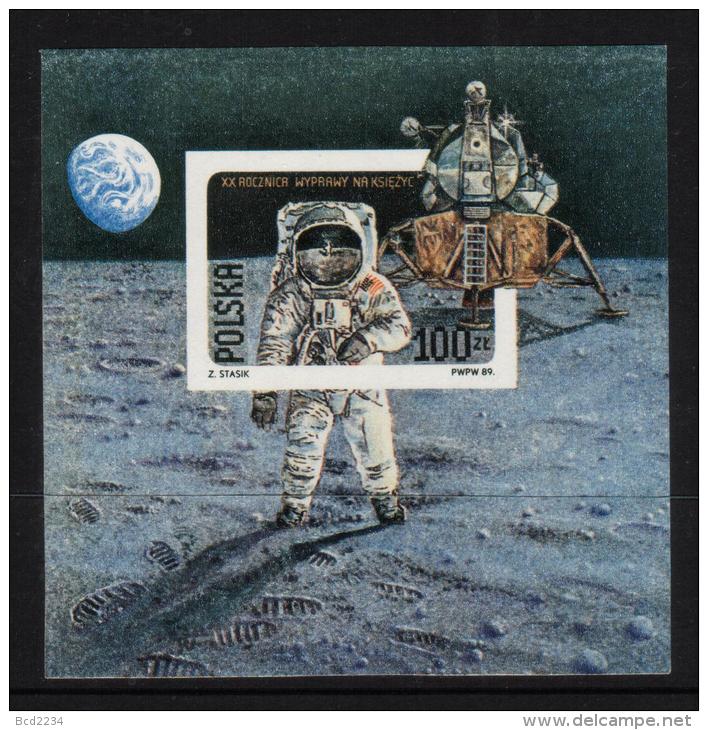 POLAND 1989 20TH ANNIVERSARY OF APOLLO 11 FIRST MOON LANDING MAN ON MOON PERF MS & STAMP NHM Space Cosmos USA Eagle - Europe