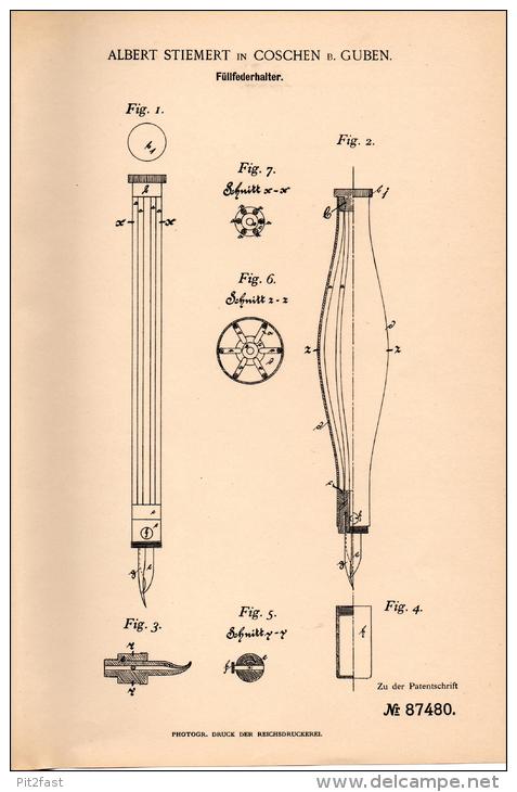 Original Patentschrift - A. Stiemert In Coschen / Neißemünde , 1895 , Federhalter , Füllfederhalter , Faber , Pelikan ! - Stylos