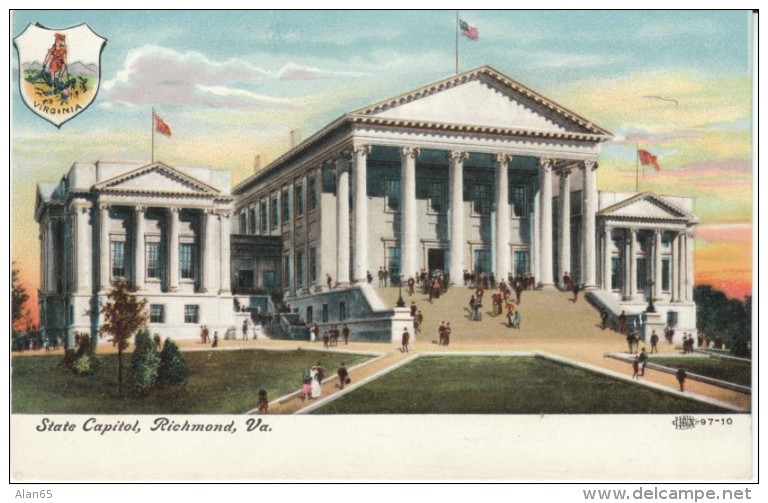 Richmond VA Virginia, State Capitol Building Architecture, C1900s Vintage Postcard - Richmond