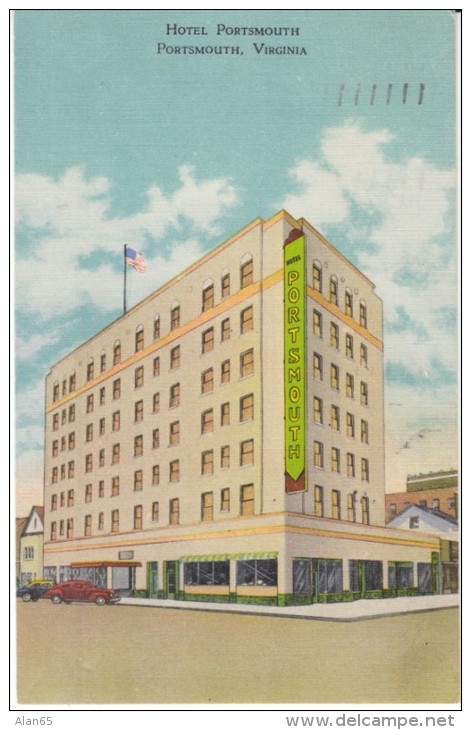 Portsmouth VA Virginia, Hotel Portsmouth Lodging, C1940s Vintage Linen Postcard - Portsmouth