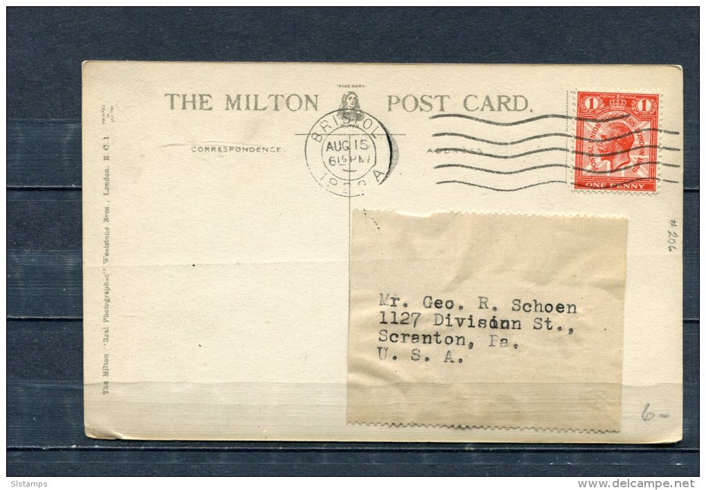 Great Britain 1922  Postal Card Bristol  To USA - Brieven En Documenten