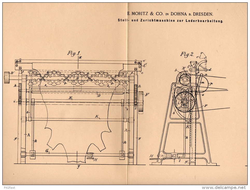 Original Patentschrift - E. Moritz & Co. In Dohna B. Dresden , 1895 , Maschine Für Leder , Gerberei !!! - Maschinen