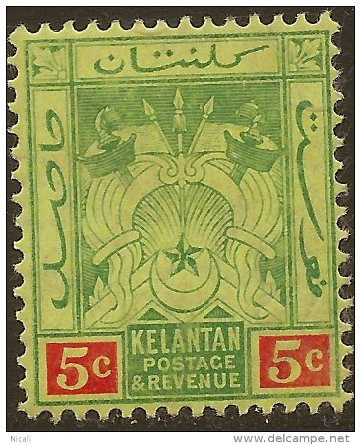 KELANTAN 1911 5c Arms SG 4 HM ZE37 - Kelantan