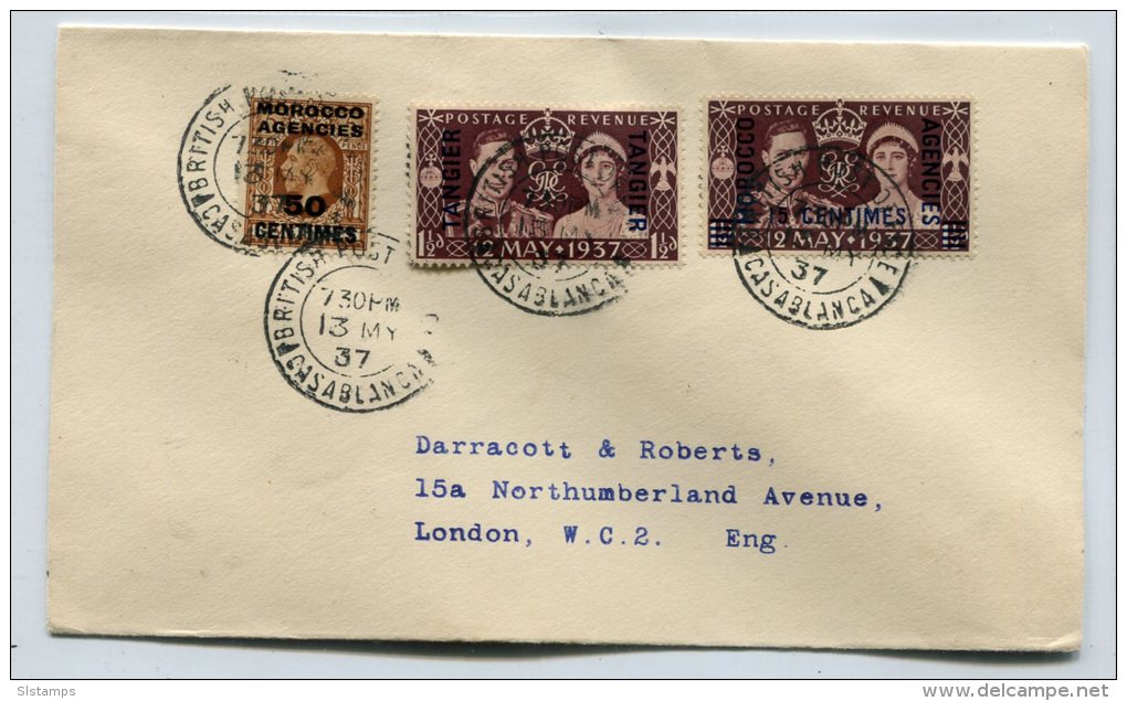 Great Britain 1937 Cover To London,  Overprint "TANGIER" "MOROCCO" - Revenue Stamps