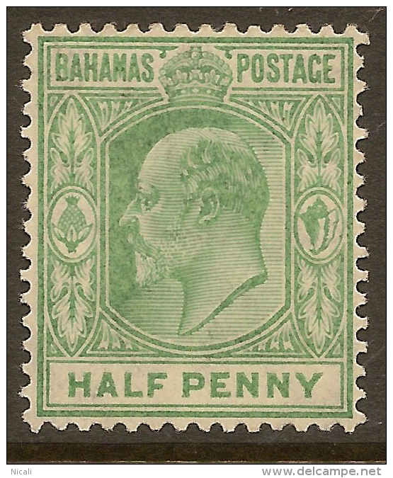 BAHAMAS 1906 1/2d Pale Green KEVII SG 71 HM ZT36 - Autres & Non Classés