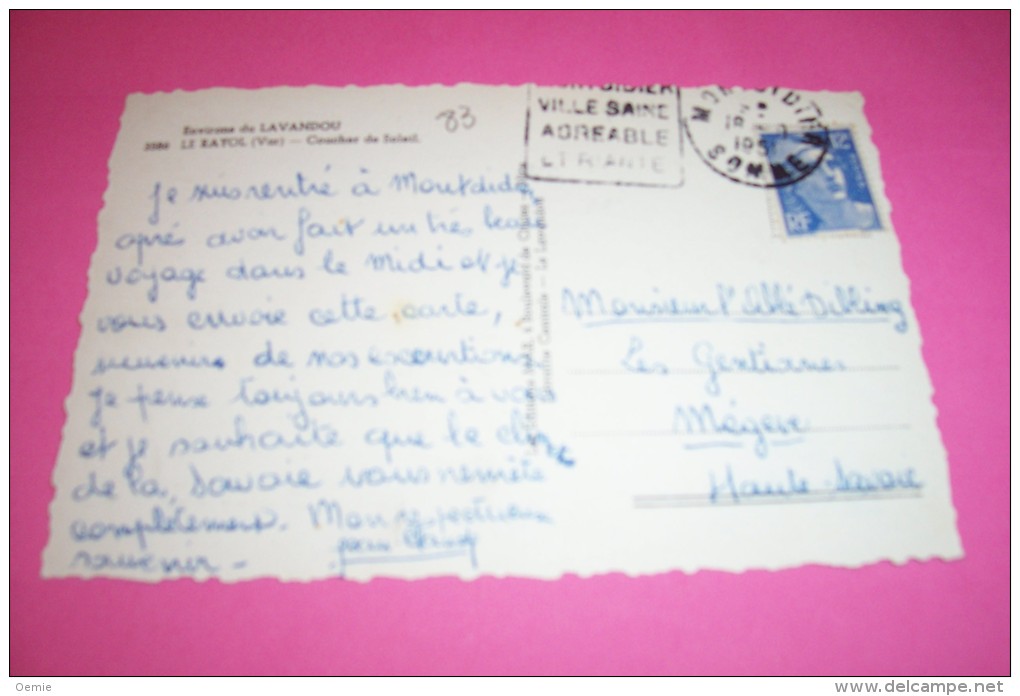 LE RAYOL  COUCHER DE SOLEIL  FLAMME MONDIDIER  VILLE SAINE AGRABLE ET RIANTE  1951 - Rayol-Canadel-sur-Mer