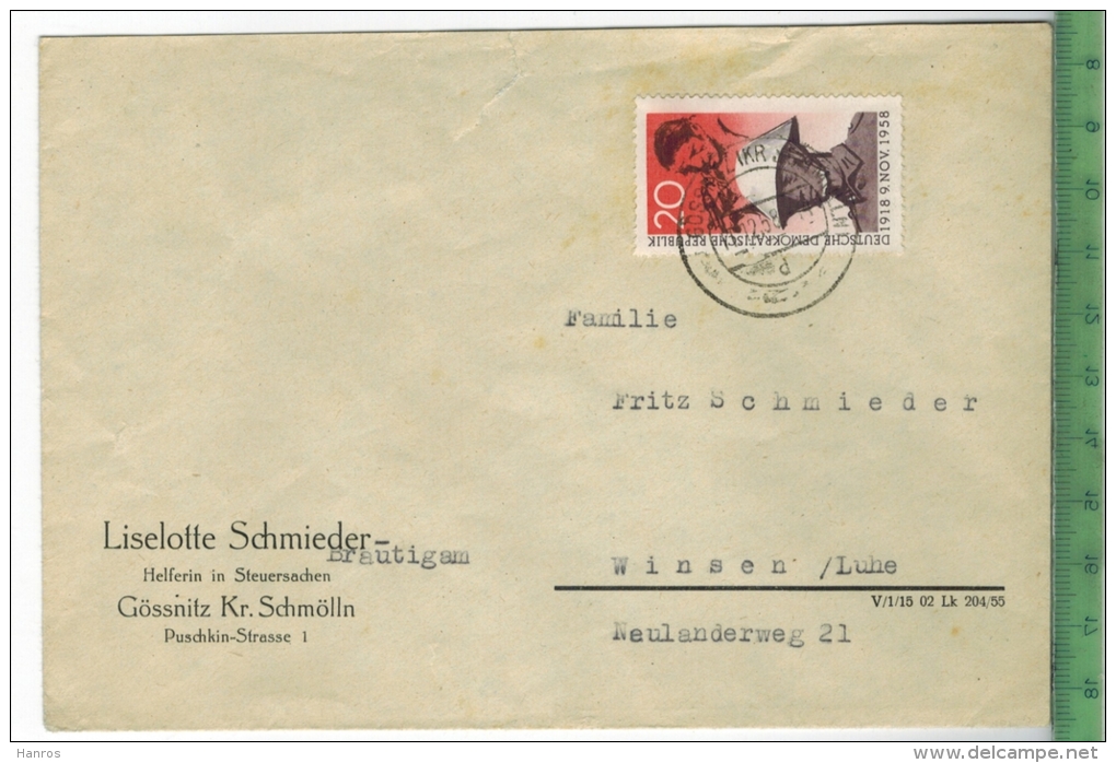 Gössnitz, Brief Gel. Sogenannter Chinese, MiNr. 662 EF, Gestempelt, Gössnitz Kr. Schmölln 11.12.58, MiW. 80,00 € - Goessnitz