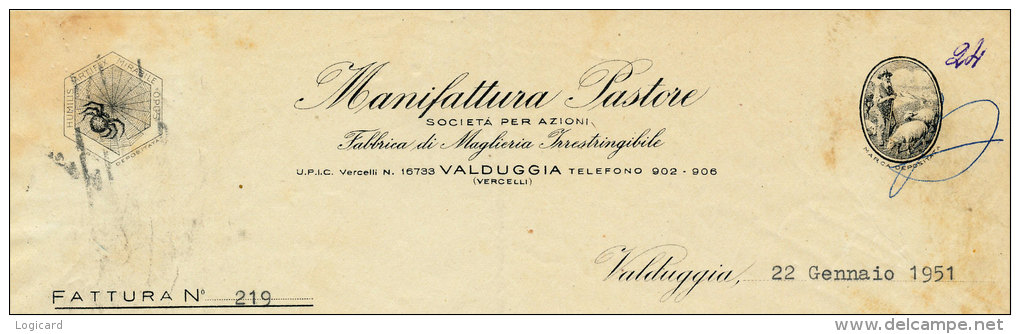 VALDUGGIA (VERCELLI) MANIFATTURA PASTORE 1951 - Italia