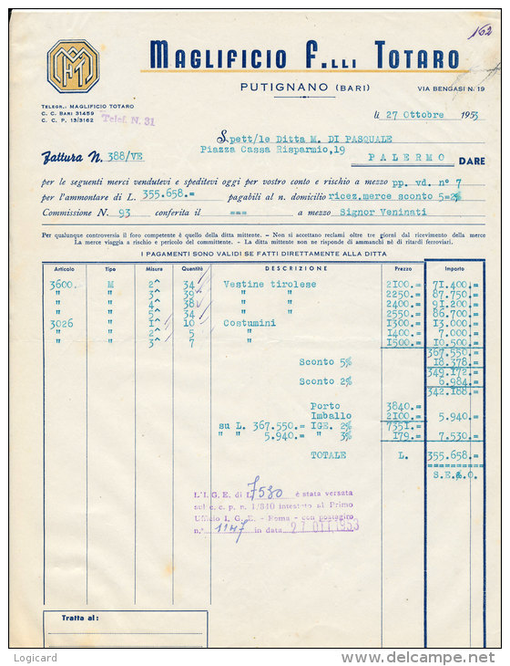 PUTIGNANO (BARI) MAGLIFICIO F.LLI TOTARO 1953 - Italy