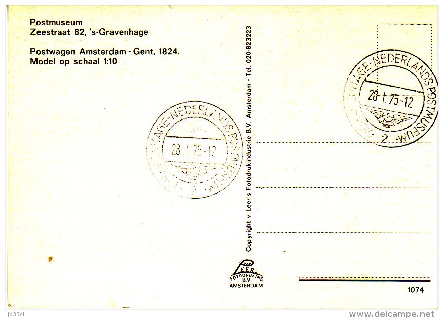 Voiture Postale Postwagen Amsterdam - Gent 1824 Avec Cachet  ´s-Gravenhage 28/1/1975 - Poste & Facteurs