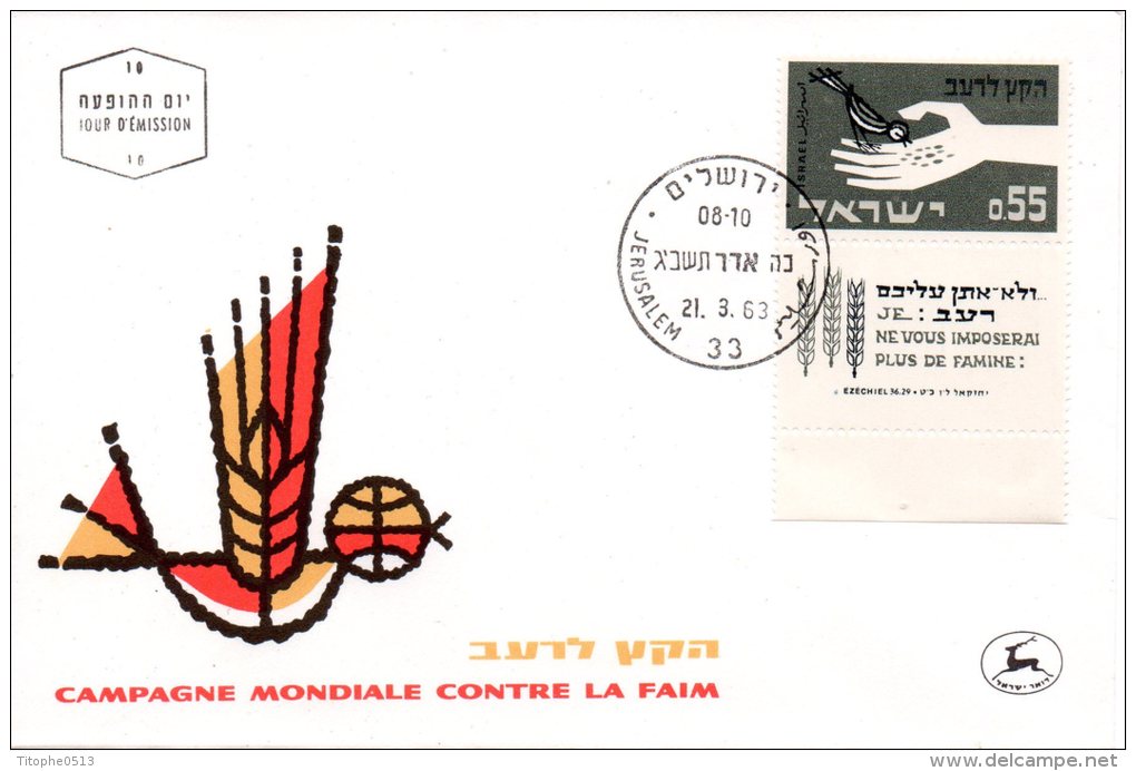 ISRAËL. N°231 Sur Enveloppe 1er Jour (FDC) De 1963. Campagne Mondiale Contre La Faim/Oiseau. - Against Starve