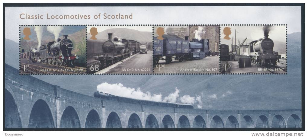 GREAT BRITAIN 2012, Classic Locomotives Of Scotland Minisheet** - Blocs-feuillets