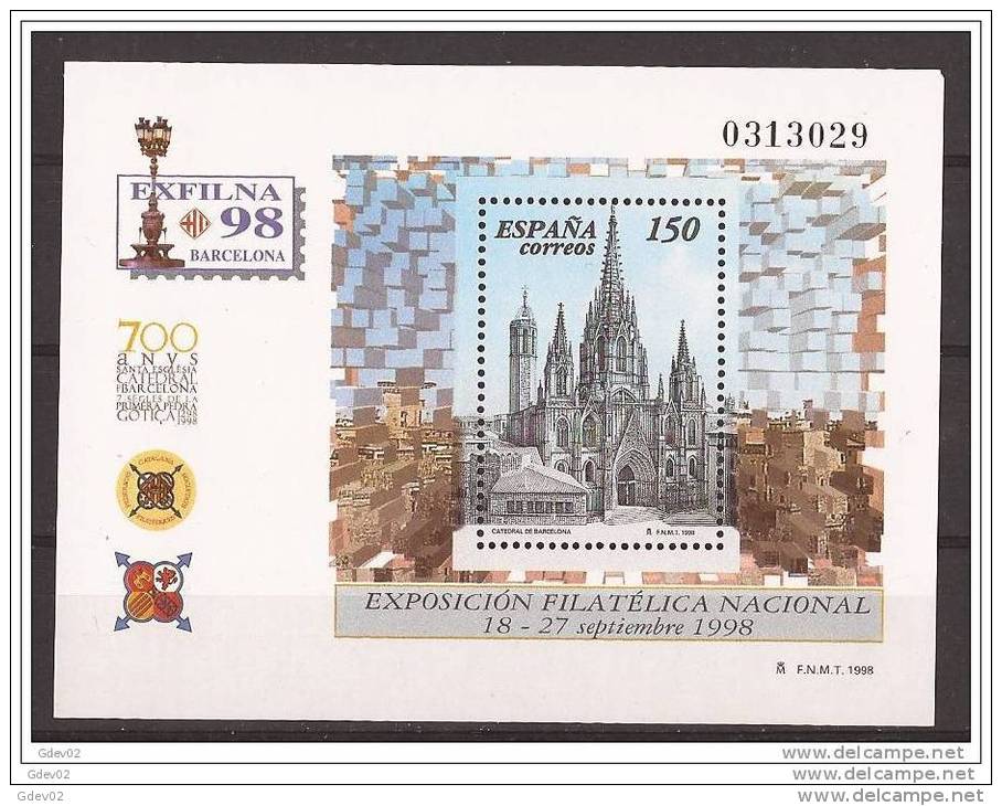 ES3557-L3917TARSC.España  .Spain  .Espagne EXFILNA 98 CATEDRAL DE BARCELONA 1998( Ed.3557**)LUJO - Otros & Sin Clasificación