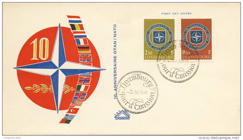 FDC Luxemburg - 1959 - Blanco / Open Klep - OTAN