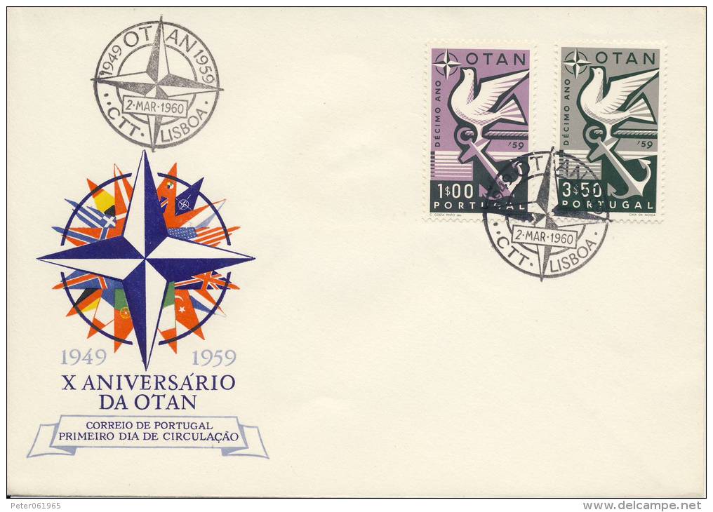 FDC Portugal - 1959 - Blanco / Open Klep - OTAN