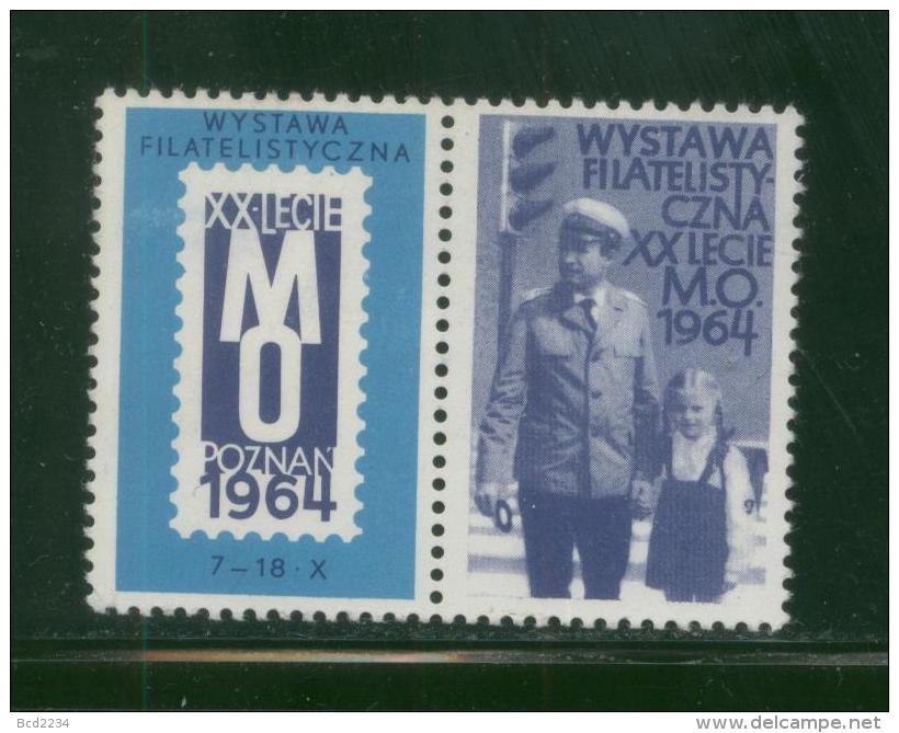 POLAND 1964 20TH ANNIV MO MILITIA POLICE POZNAN PHILATELIC EXPO HOR PAIR LEFT NHM POLICEMAN CHILD GENDARMERIE CINDERELLA - Police - Gendarmerie