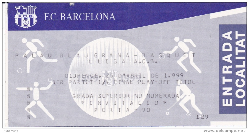 Baloncesto-Barcelona 99- 1º Partido 1/4 Final Play-Off Titol-Lliga A.C.B. - Tickets - Entradas