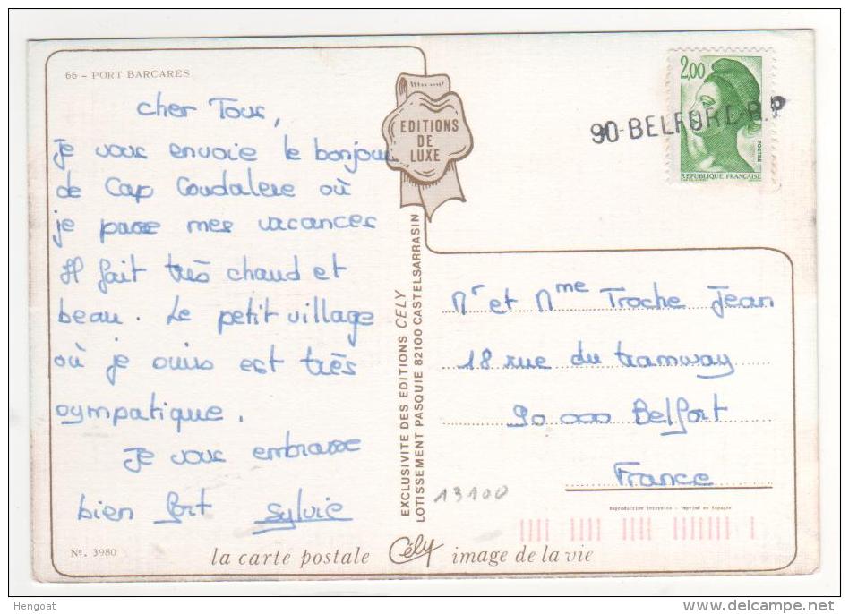 Griffe Linéaire En Arrivée  De " 90 Belfort RP  " / Carte Postale De Port Bacarès - Briefe U. Dokumente
