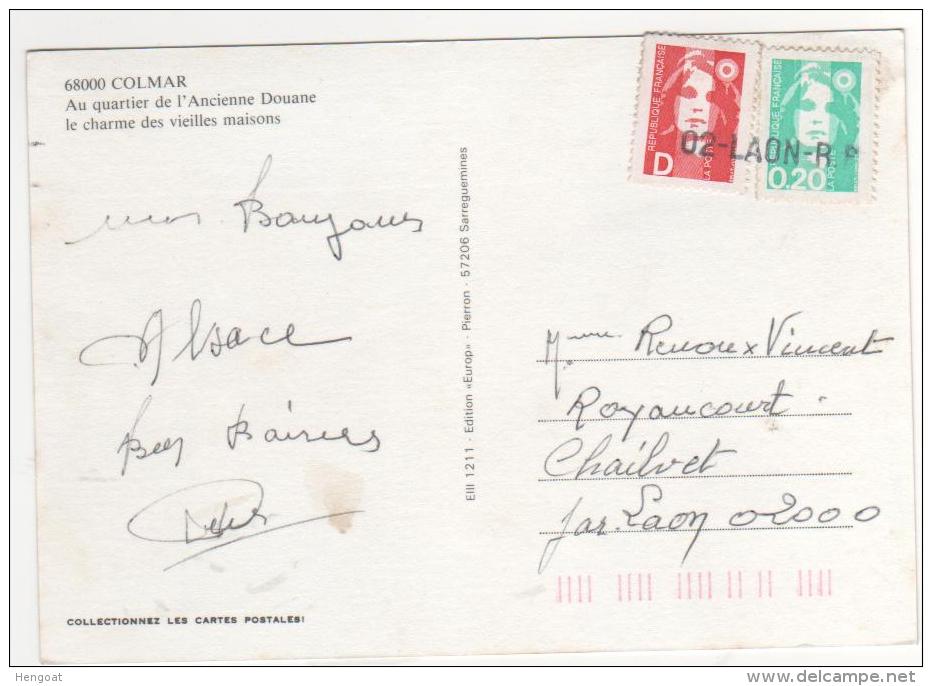 Griffe Linéaire En Arrivée  De "  02 Laon RP " / Carte Postale De Colmar - Briefe U. Dokumente