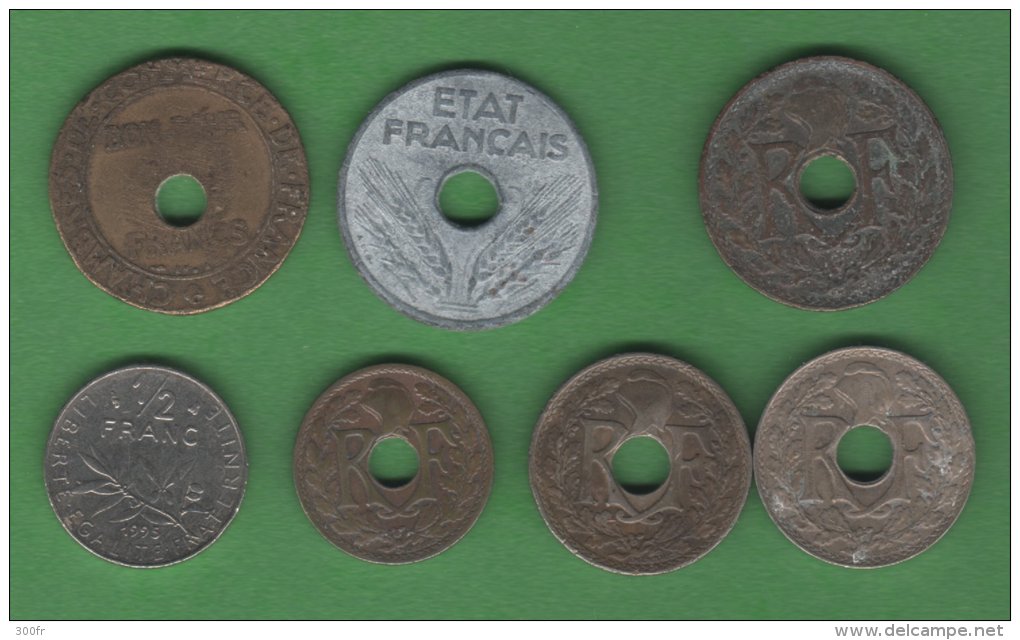 France Francia Monnaies   LOT 7  Pieces Set 7 Coins 5c, 10 C, 20 C, 25 C, 2 F Chambre De Commerce - Collections