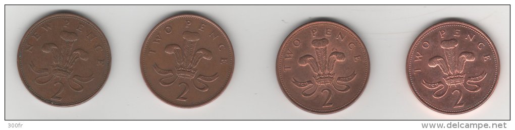 Grande Bretagne Monnaies   LOT 4  Pieces Set4 Coins  Two Pence 1971, 1992, 1997, 1994 - Collections