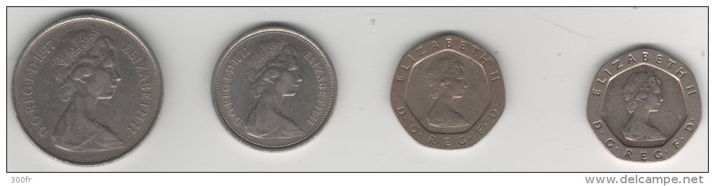 Grande Bretagne Monnaies   LOT 4  Pieces Set 4 Coins  Twenty Pence 1982, 5 New Pence 1971, 10 New Pence 1977 - Colecciones