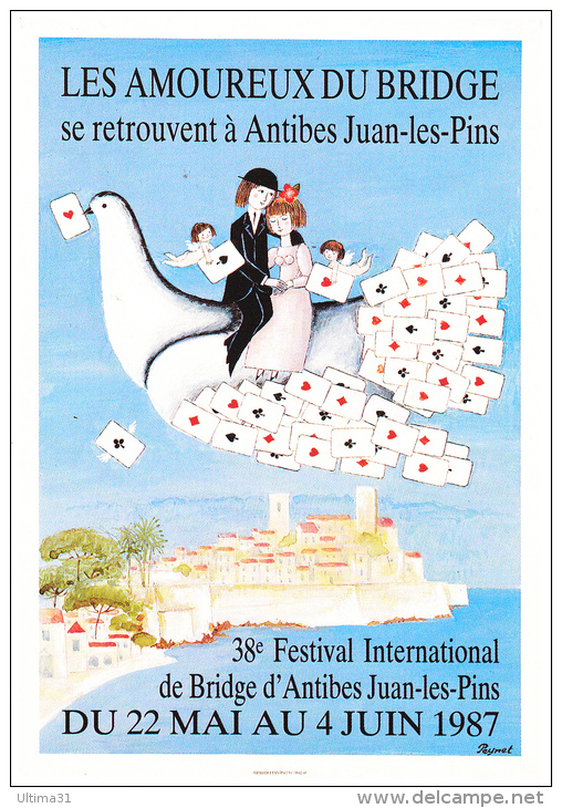 CPM AFFICHE DE PEYNET LES AMOUREUX DU BRIDGE SE RETROUVENT A ANTIBES JUAN LES PINS CENTRE AFFICHE CP TOULOUSE - Peynet