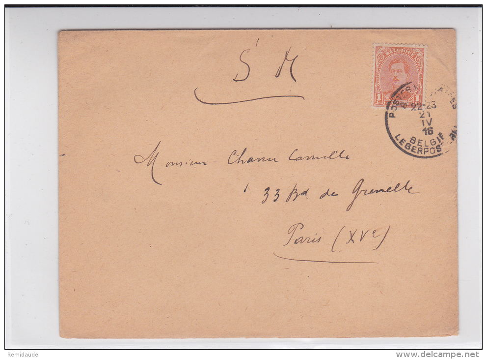 1916 - ENVELOPPE FM Avec OBLITERATION MILITAIRE Sur TIMBRE Pour PARIS - Covers & Documents