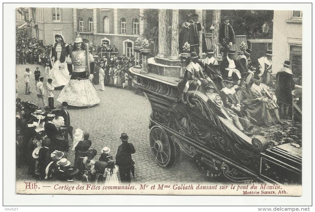 Ath Cortège Des Fêtes Communales Mr Et Mme Goliath Dansant Sur Le Pont Du Moulin (1907) - Ath