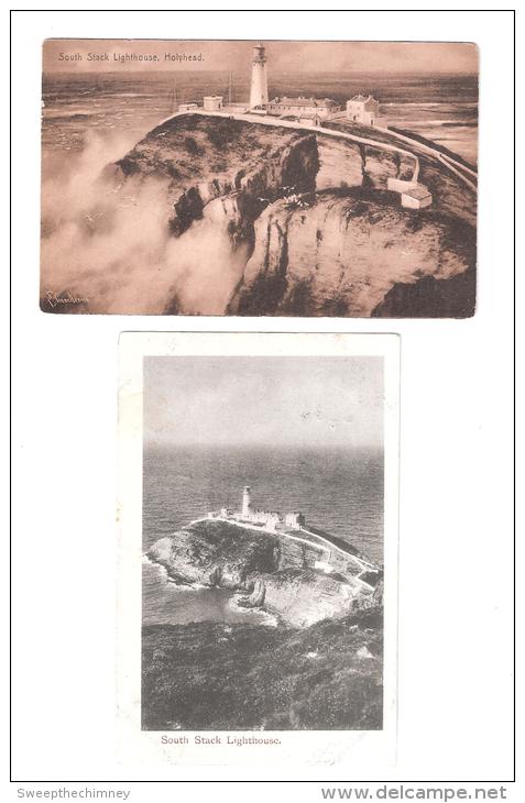 TWO OLD POSTCARDS Of SOUTH STACK LIGHTHOUSE HOLYHEAD ANGLESEY PHARE LEUCHTURM - Other & Unclassified