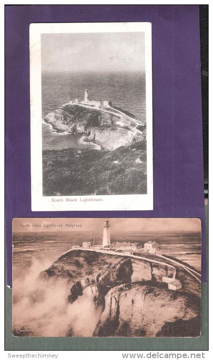 TWO OLD POSTCARDS Of SOUTH STACK LIGHTHOUSE HOLYHEAD ANGLESEY PHARE LEUCHTURM - Otros & Sin Clasificación