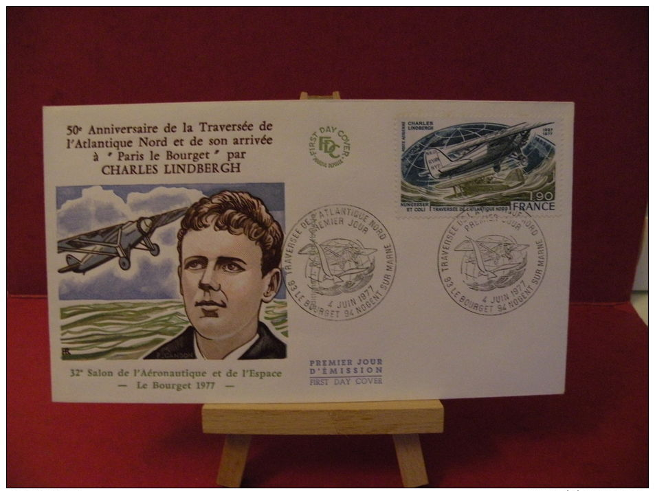 FDC, Charles Lindbergh  - 93 Le Bourge / 94 Nogent Sur Marne -  4.6.1977- 1er Jour - - 1970-1979