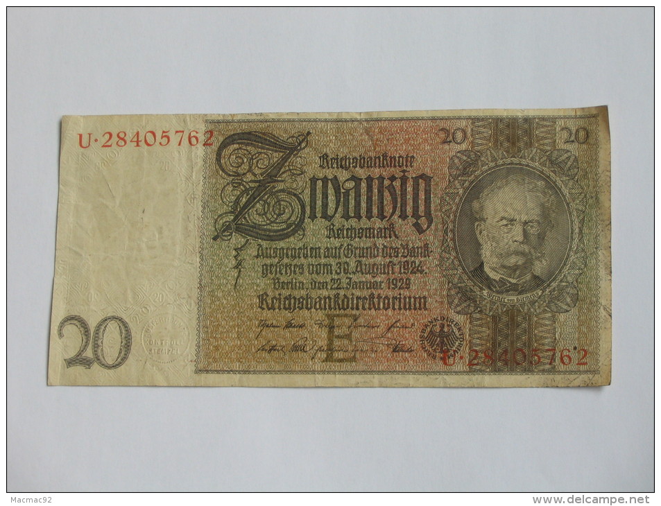 20  Reichsmark - Zwanzig Reichmark - 1929  Reichsbanknote - Germany - Allemagne *** EN ACHAT IMMEDIAT *** - 20 Mark