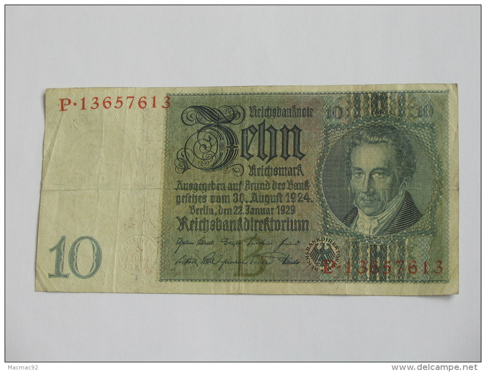 10  Reichmark - Zehn Reichmark - 1929  Reichsbanknote - Germany - Allemagne - 10 Mark