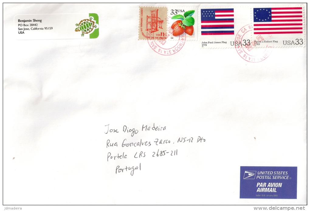 US Cover To Portugal With Flags Stamps - Brieven En Documenten