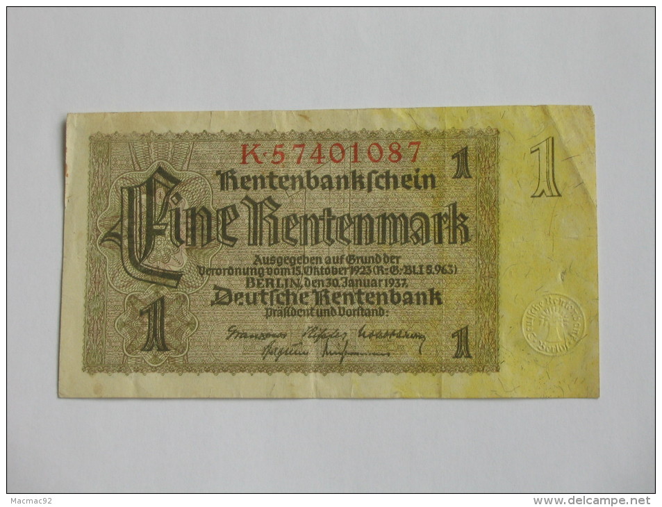 1 Eine  Rentenmark ---8 N° --- - 1937  Rentenbankscheine - Germany - Allemagne **** EN ACHAT IMMEDIAT ***** - 1 Rentenmark