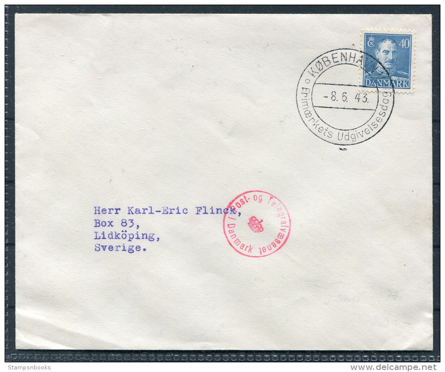 1943 Denmark 40 Ore  Censor First Day Cover - Sweden - Covers & Documents