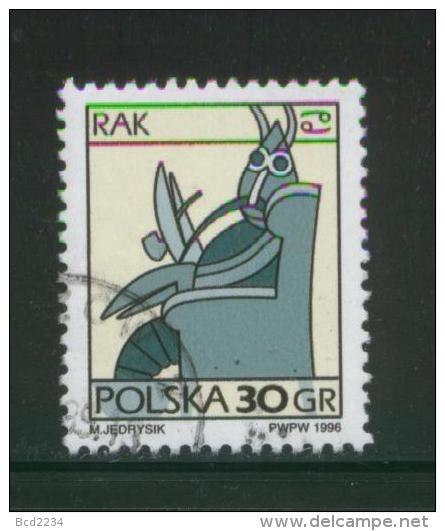 POLAND 1996 SIGNS OF THE ZODIAC ISSUE CANCER CRAB USED FLUORESCENT PAPER VARIETY - Astrologie