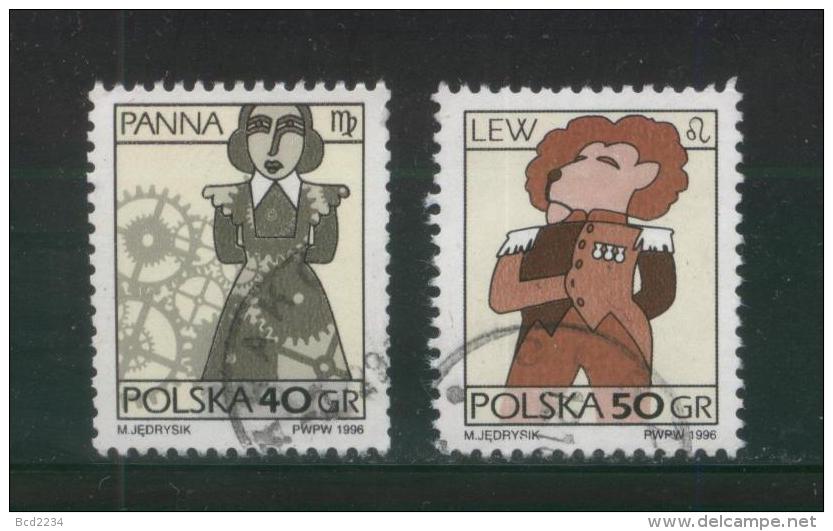 POLAND 1996 SIGNS OF THE ZODIAC ISSUE VIRGO LEO LION SET OF 2 USED ORDINARY PAPER VARIETY - Gebraucht