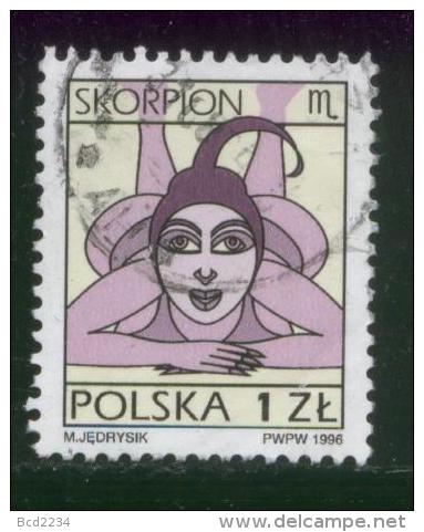 POLAND 1996 SIGNS OF THE ZODIAC ISSUE SCORPIO SCORPION USED FLUORESCENT PAPER VARIETY - Astrologie