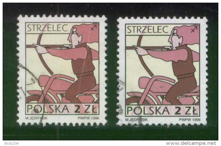 POLAND 1996 SIGNS OF THE ZODIAC ISSUE SAGITTARIUS ARCHER USED BOTH ORDINARY & FLUORESCENT PAPER VARITIES - Astrologie