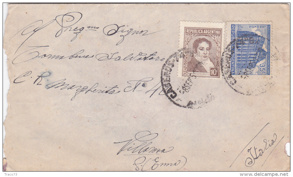 ARGENTINA  /  ITALIA ( Villarosa) - Cover_ Lettera  - Correros C. 35 + 10 - Storia Postale