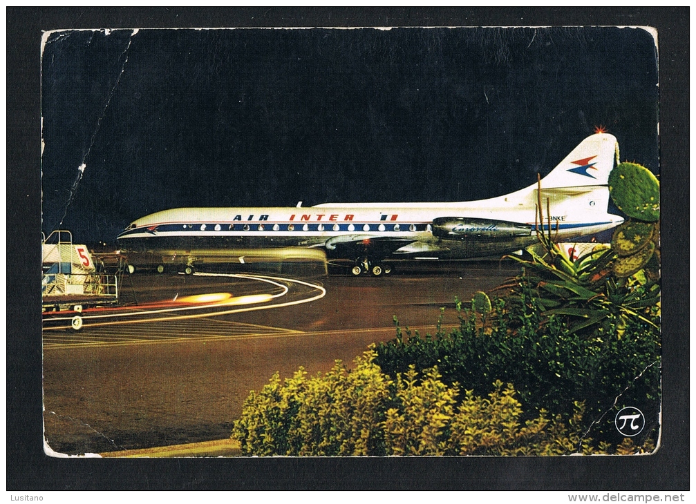 Air Inter Caravelle III Airplane Old Issue Airlines Postcard ( 2 Scans ) - 1946-....: Moderne