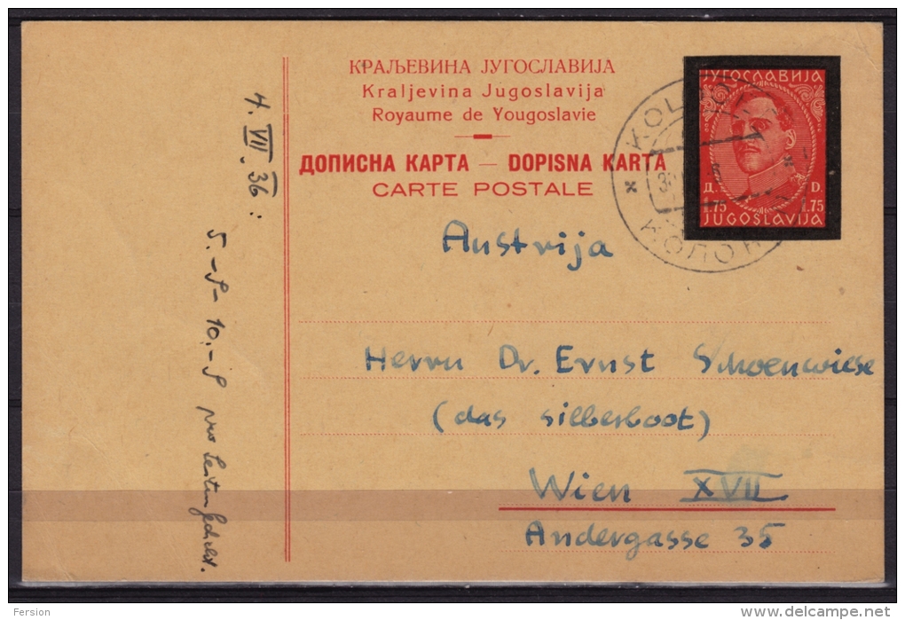 1934 Yugoslavia - Stamped STATIONERY - POSTCARD - Used - Kolocep Wien - Postal Stationery