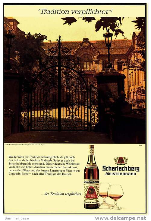 Reklame Werbeanzeige  -  Scharlachberg Meisterbrand  -  Schloß Schillingsfürst Bei Ansbach - Alkohol