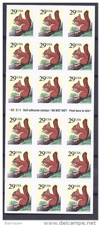 UnitedStates1993: Squirrel Booklet With Self Adhesive Stamps Mnh** Complete And Unfolded Booklet - Rongeurs